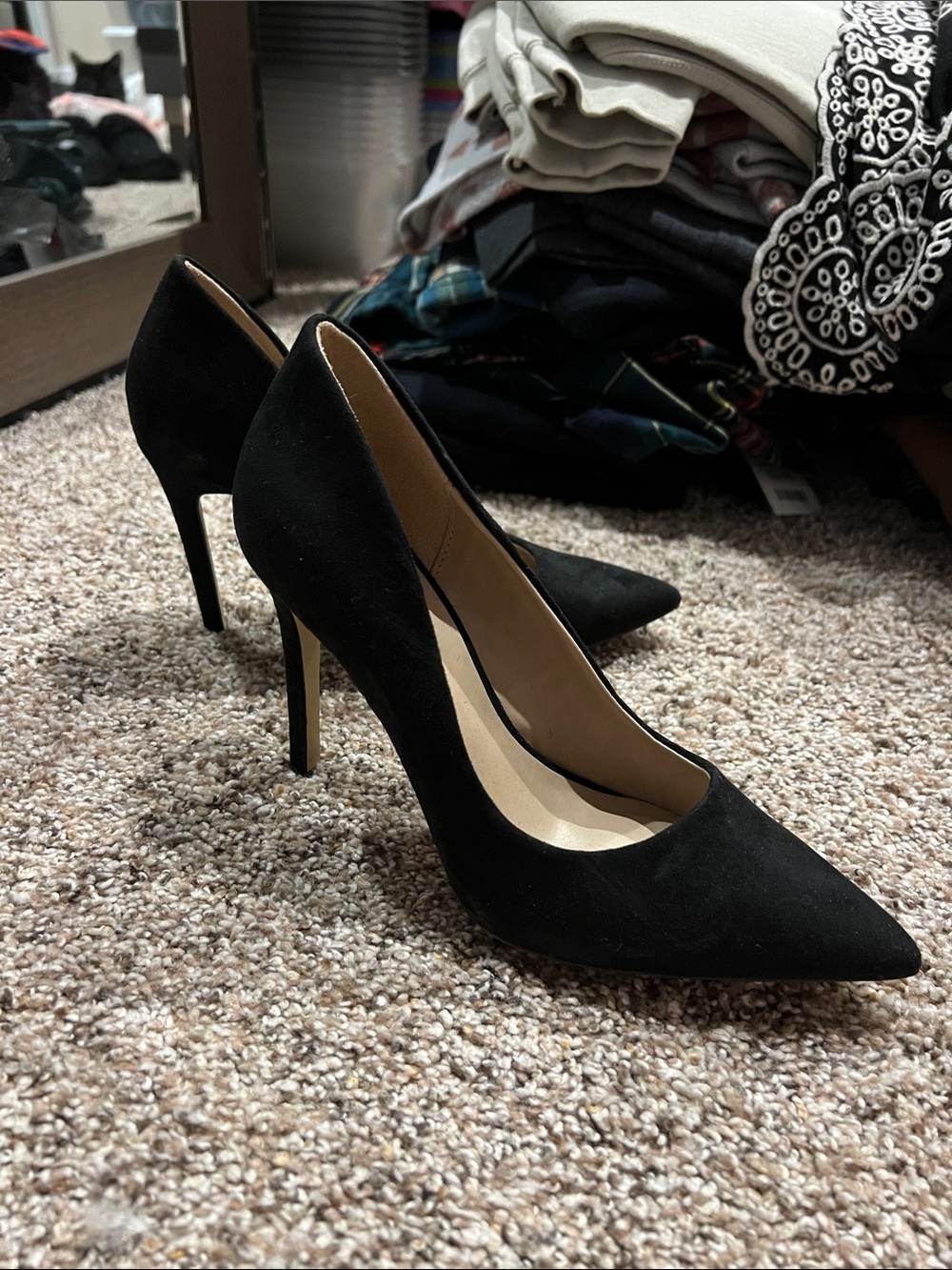 Black Pointed Toe Stiletto Pumps faux suede - Women
